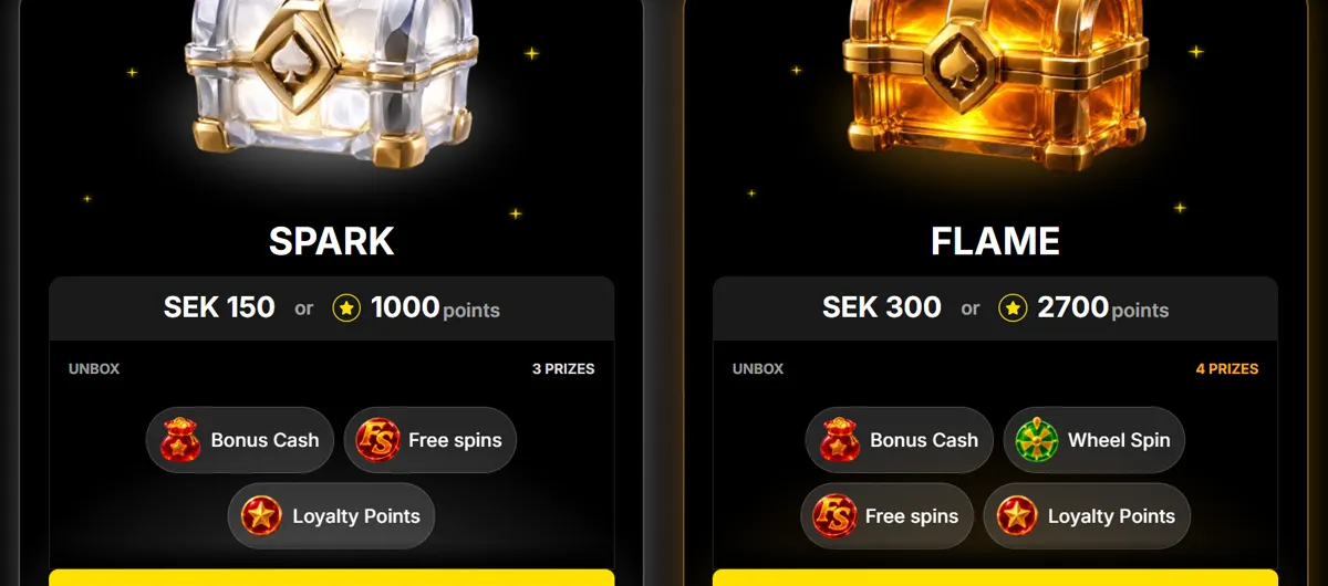 Fiery Plays lootboxar Spark och Flame med pris i kronor
