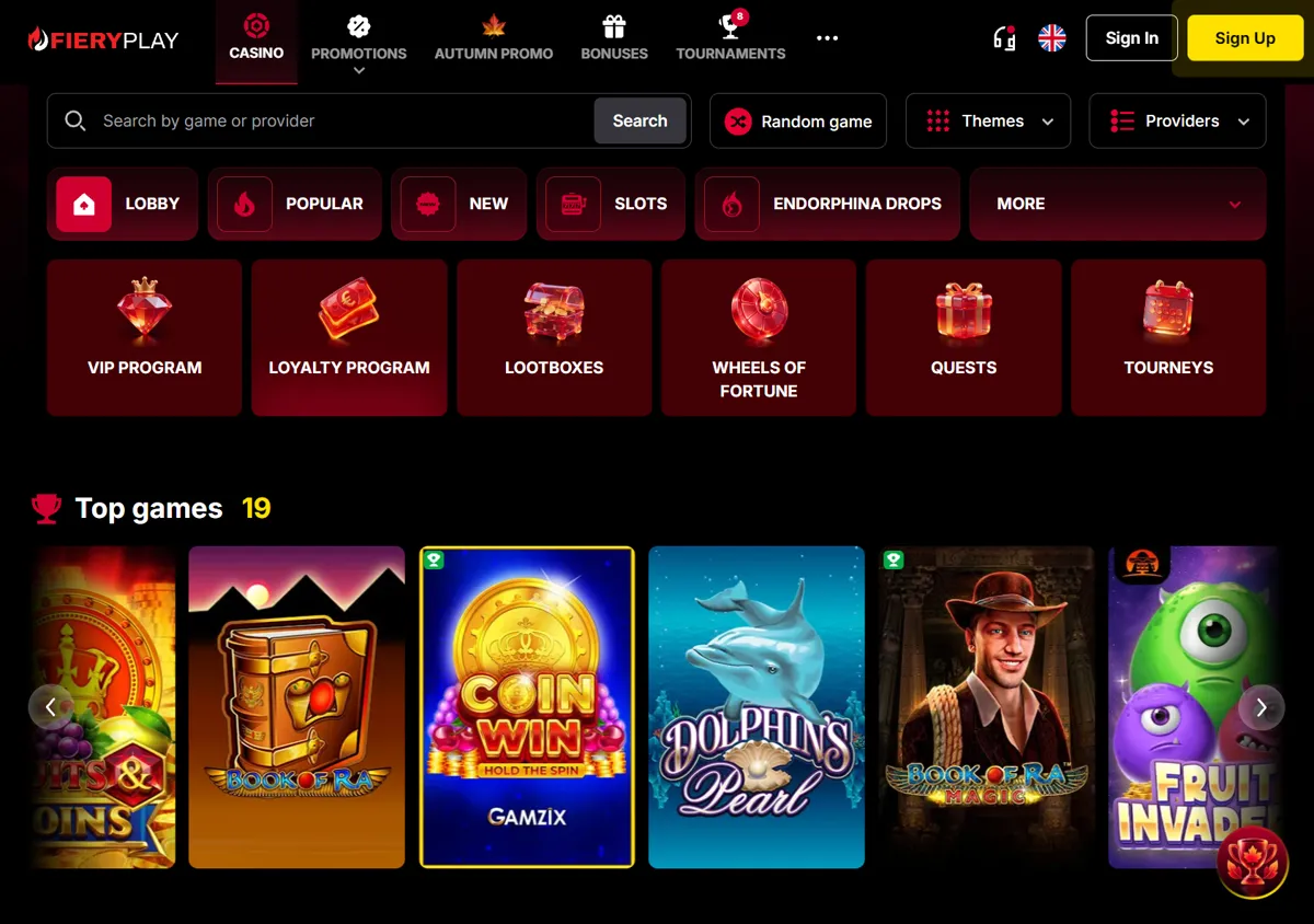 Fiery Plays spelhubb med lojalitetsprogram, lootboxar och lyckohjul
