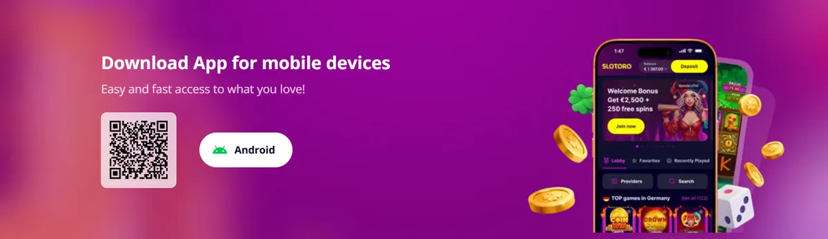 Slotoros sida för att ladda ner appen till Android