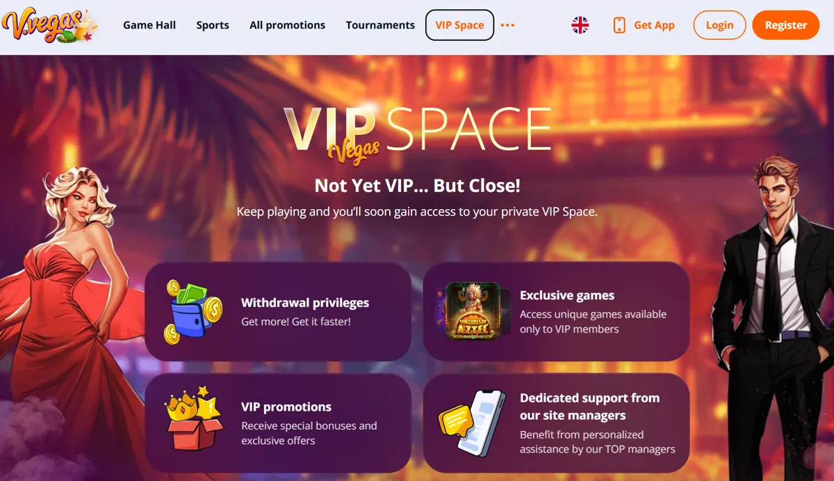 V Vegas VIP Space med förmåner för VIP-spelare